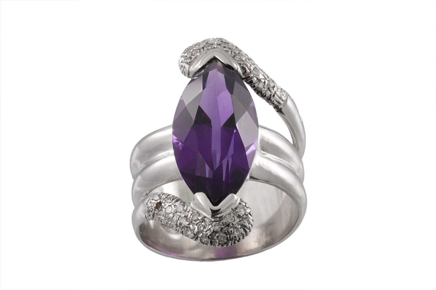Lot 160 - AN AMETHYST AND DIAMOND DRESS RING, the...