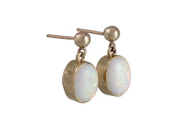Lot 136 - A PAIR OF OPAL SET EARRINGS, the cabochon...