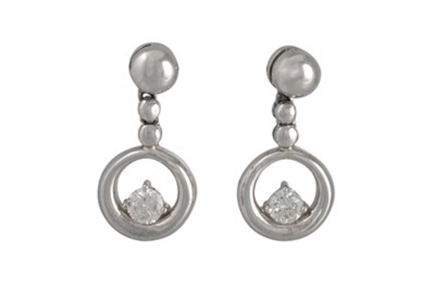 Lot 264 - A PAIR OF DIAMOND DROP EARRINGS, in 18ct white...