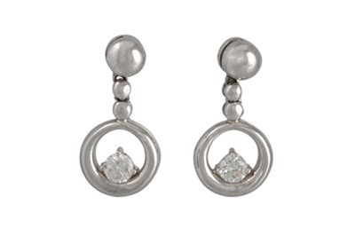 Lot 156 - A PAIR OF DIAMOND DROP EARRINGS, in 18ct white...