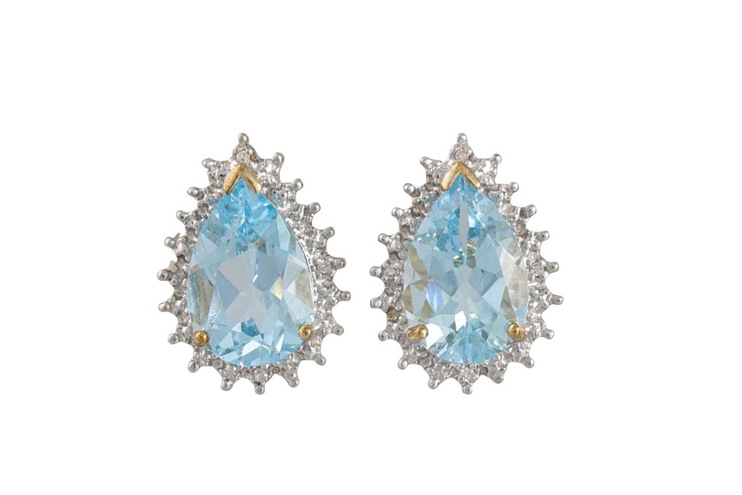 Lot 4 - A PAIR OF DIAMOND AND TOPAZ EARRINGS, pear...