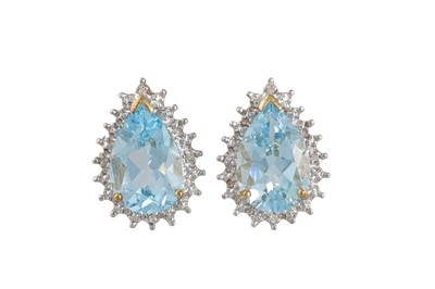 Lot 4 - A PAIR OF DIAMOND AND TOPAZ EARRINGS, pear...
