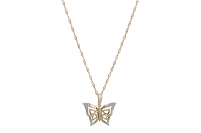 Lot 9 - A DIAMOND BUTTERFLY PENDANT, mounted in 9ct...