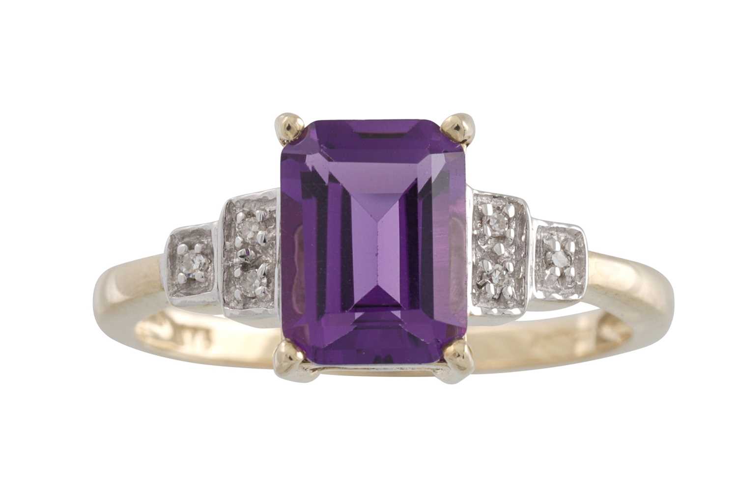 Lot 13 - AN AMETHYST AND DIAMOND CLUSTER RING, mounted...