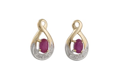 Lot 19 - A PAIR OF DIAMOND AND RUBY DROP EARRINGS,...