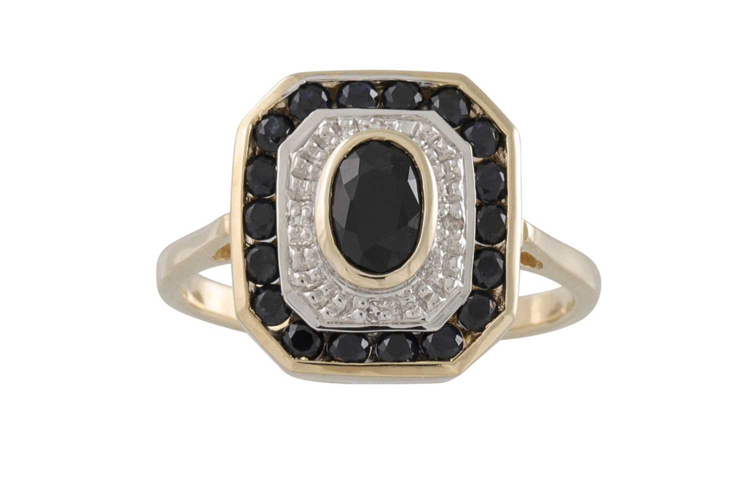 Lot 20 - A DIAMOND AND SAPPHIRE CLUSTER RING, of square...