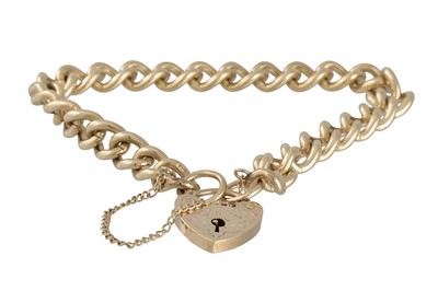 Lot 21 - A GOLD CURB LINK BRACELET, with padlock clasp,...