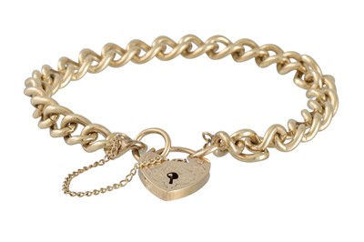 Lot 21 - A GOLD CURB LINK BRACELET, with padlock clasp,...