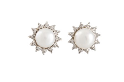 Lot 23 - A PAIR OF DIAMOND AND PEARL EARRINGS, mounted...