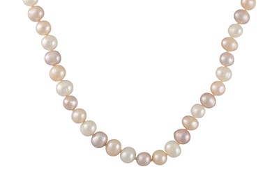 Lot 24 - A CULTURED PEARL NECKLACE, pink tones, yellow...