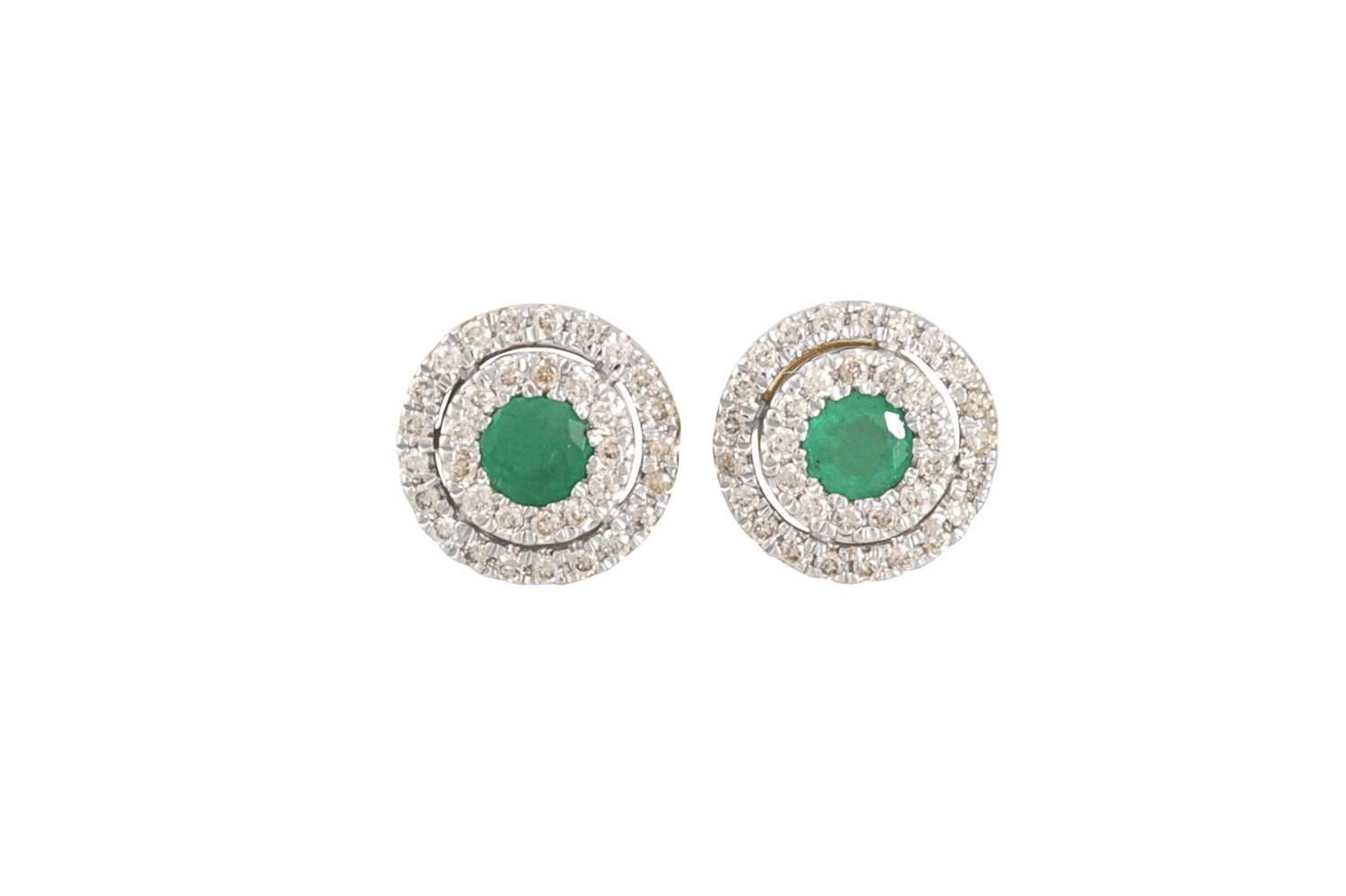 Lot 52 - A PAIR OF DIAMOND AND EMERALD EARRINGS, of...