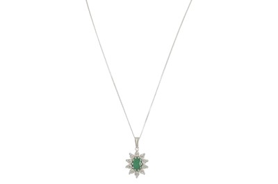 Lot 55 - A DIAMOND AND EMERALD PENDANT, mounted in 9ct...