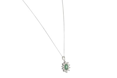 Lot 55 - A DIAMOND AND EMERALD PENDANT, mounted in 9ct...