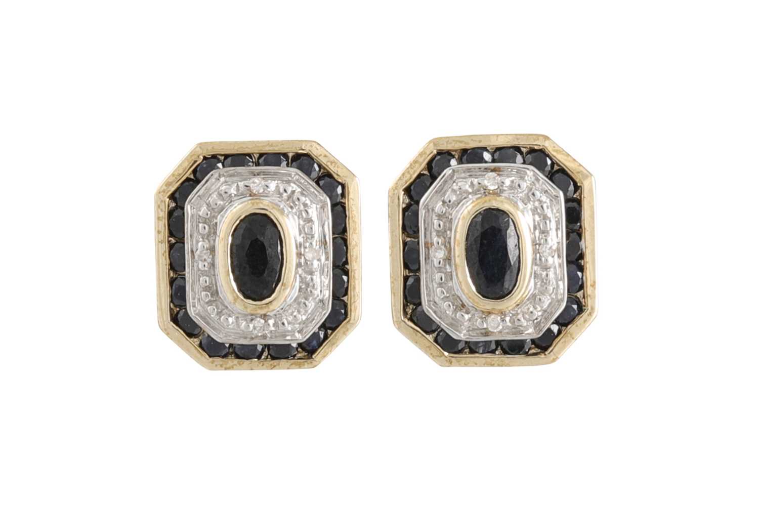 Lot 56 - A PAIR OF DIAMOND AND SAPPHIRE CLUSTER...