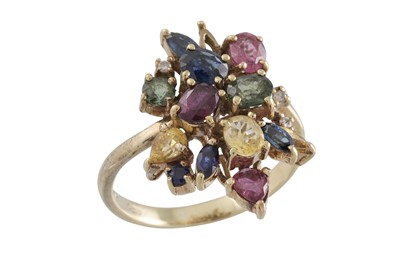 Lot 60 - A MULTI-GEM SET CLUSTER RING, mounted in 9ct...