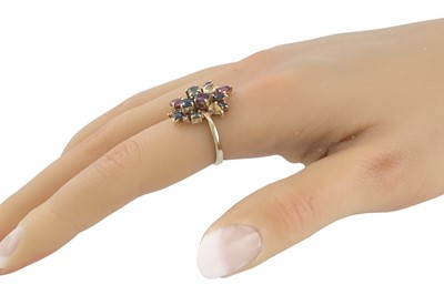 Lot 60 - A MULTI-GEM SET CLUSTER RING, mounted in 9ct...