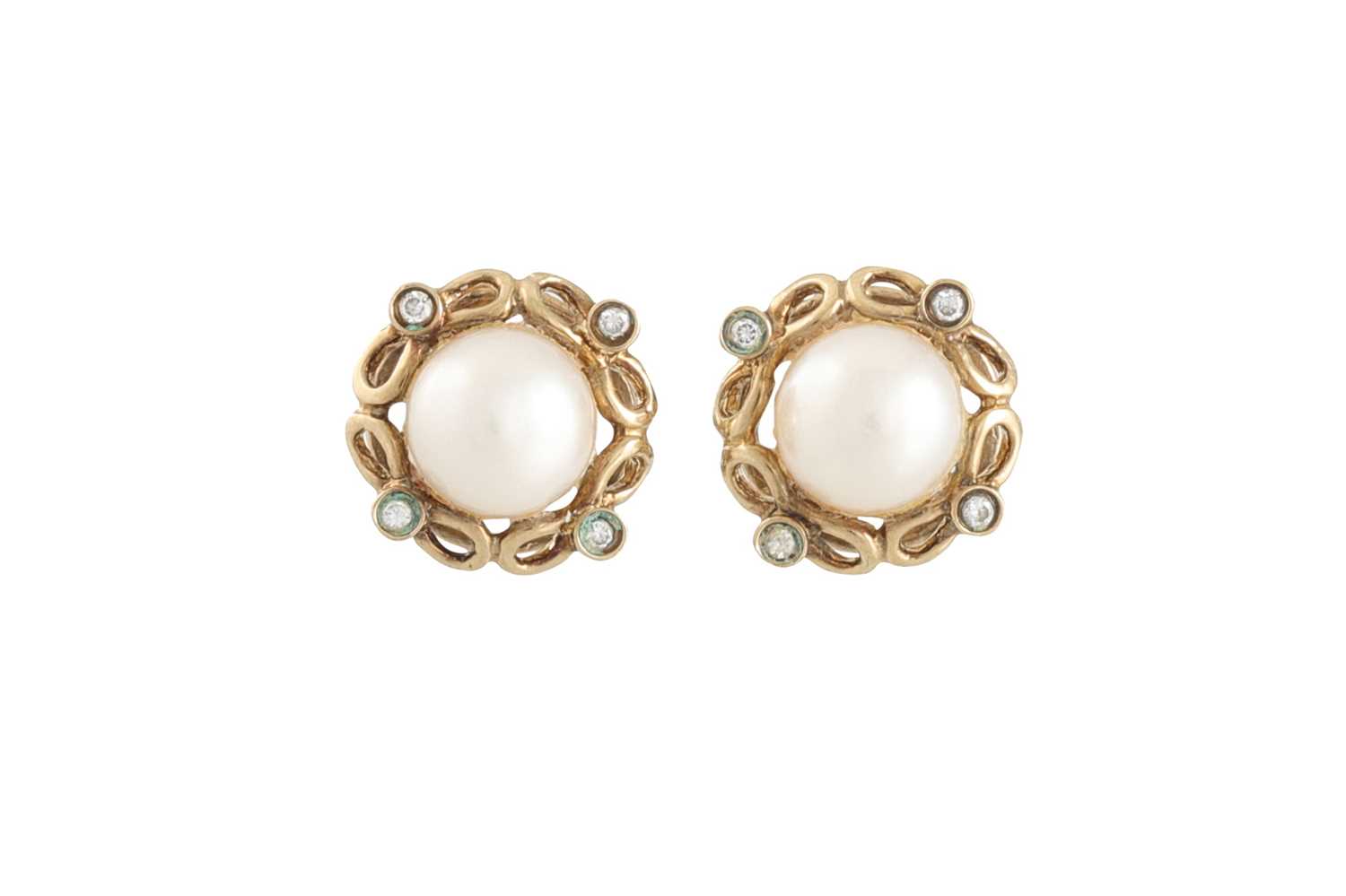 Lot 64 - A PAIR OF DIAMOND AND PEARL EARRINGS, of...