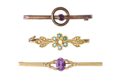 Lot 203 - THREE VINTAGE BAR BROOCHES, all stone set and...