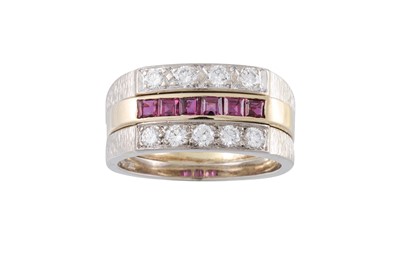 Lot 106 - A DIAMOND AND RUBY DRESS RING, the brilliant...