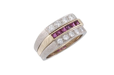Lot 106 - A DIAMOND AND RUBY DRESS RING, the brilliant...