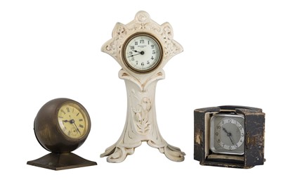 Lot 459 - AN ANSONIA TABLE CLOCK, together with two...