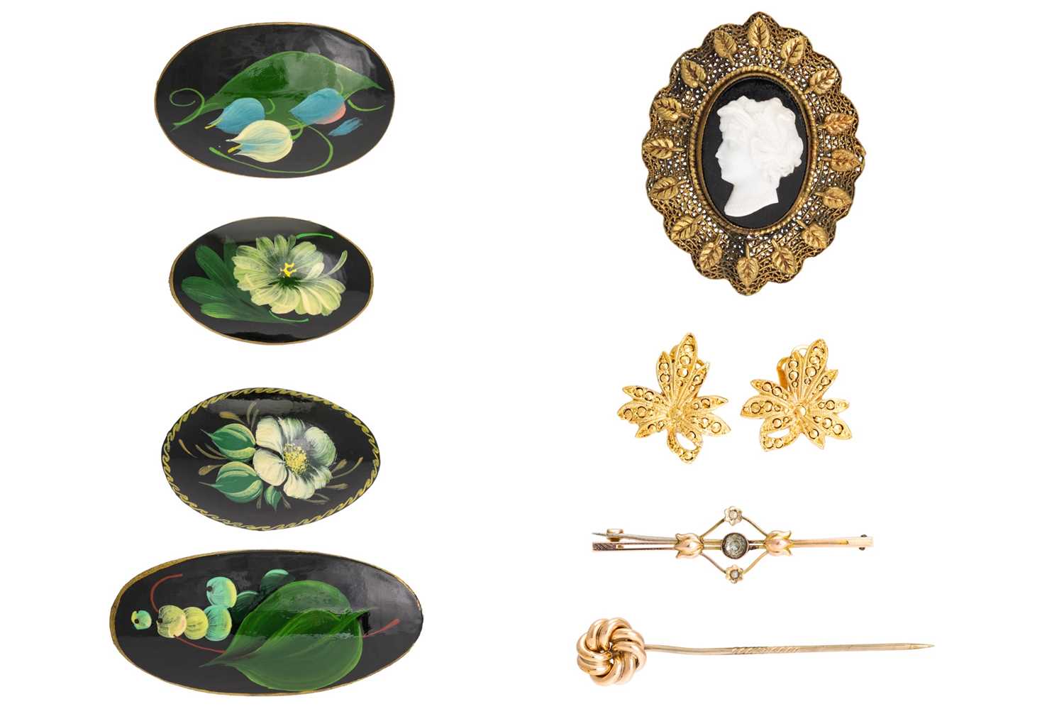 Lot 78 - A COLLECTION OF BROOCHES,a 9ct gold gem set...