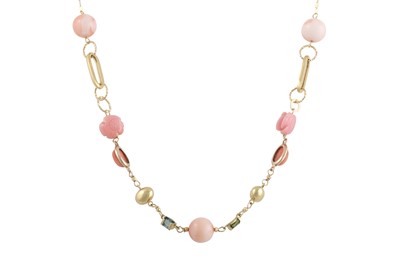 Lot 271 - A PINK CORAL AND TOPAZ NECKLACE, beaded,...