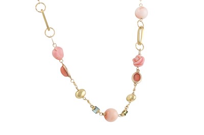 Lot 271 - A PINK CORAL AND TOPAZ NECKLACE, beaded,...