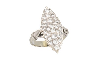 Lot 273 - A VINTAGE DIAMOND CLUSTER RING, boat shaped,...