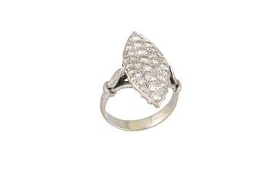Lot 273 - A VINTAGE DIAMOND CLUSTER RING, boat shaped,...