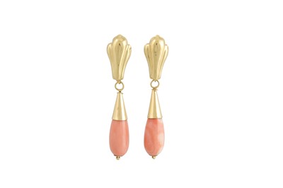 Lot 289 - A PAIR OF CORAL DROP EARRINGS, set in 18ct...