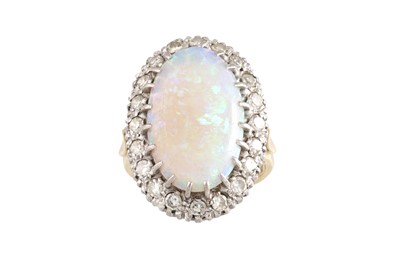 Lot 321 - AN OPAL AND DIAMOND CLUSTER RING, mounted in...