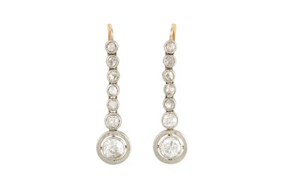 Lot 246 - A PAIR OF DIAMOND DROP EARRINGS, set with rose...
