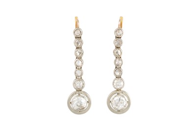 Lot 368 - A PAIR OF DIAMOND DROP EARRINGS, set with rose...