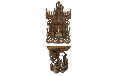 Lot 499 - A DECORATIVE WOODEN ASIAN TWO PIECE WALL...