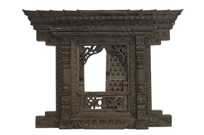 Lot 500 - A WOODEN WALL HANGING, in the form of a portico