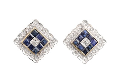 Lot 12 - A PAIR OF DIAMOND AND SAPPHIRE EARRINGS, of...