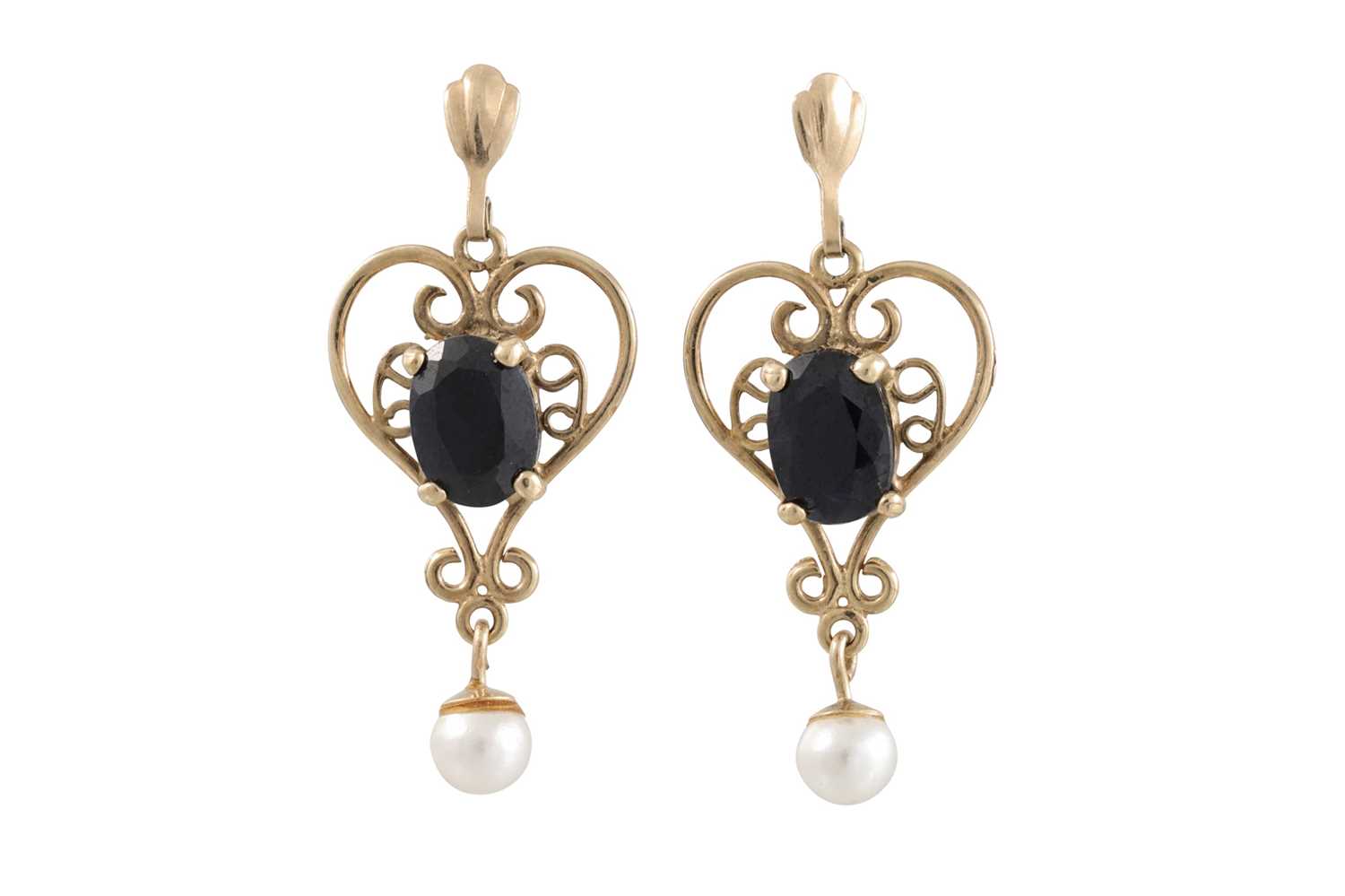 Lot 13 - A PAIR OF SAPPHIRE AND PEARL DROP EARRINGS,...