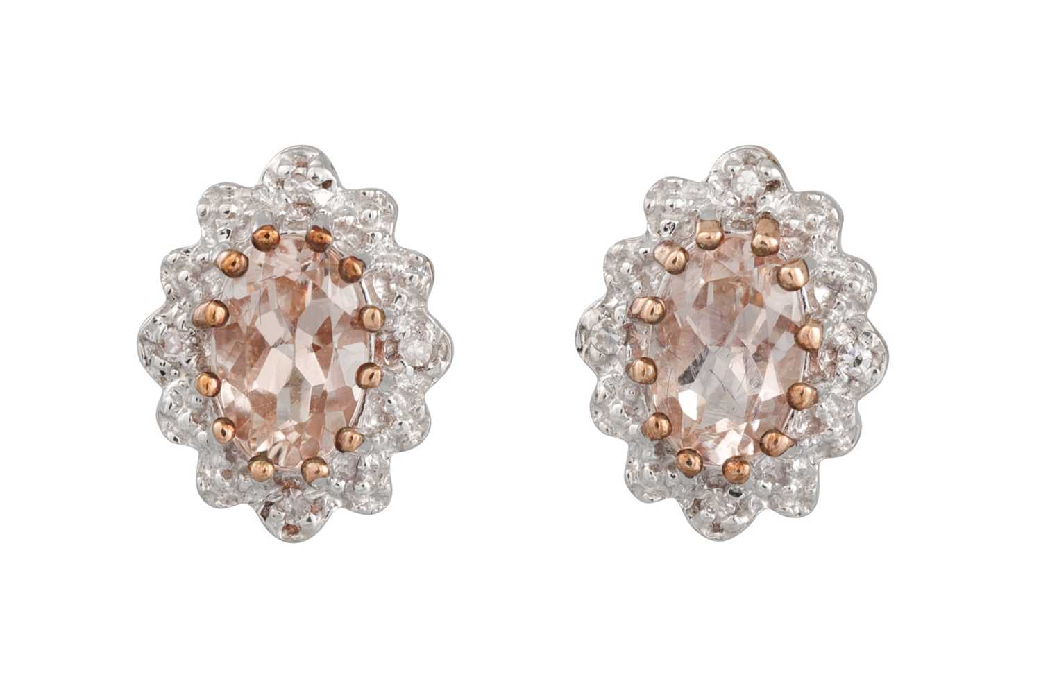 Lot 16 - A PAIR OF DIAMOND AND MORGANITE CLUSTER...