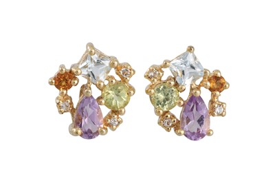 Lot 30 - A PAIR OF MULTI GEMSET EARRINGS, mounted in gold