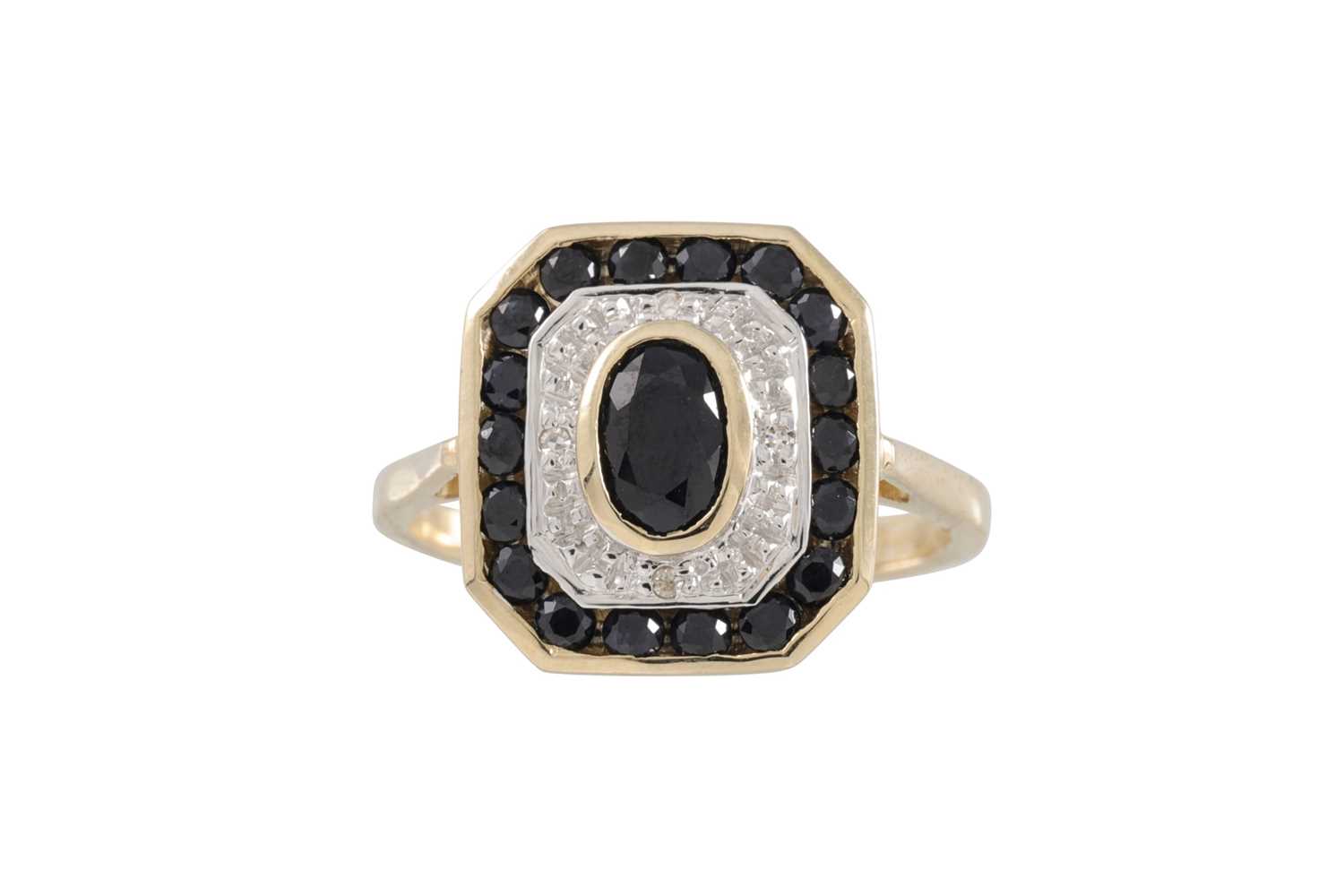 Lot 31 - A DIAMOND AND SAPPHIRE CLUSTER RING, of...
