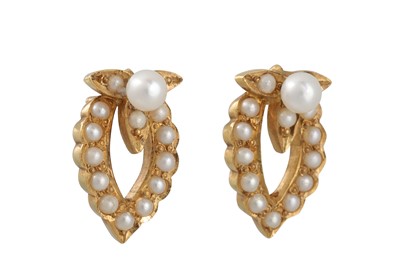 Lot 32 - A PAIR OF ANTIQUE PEARL EARRINGS, of shaped...