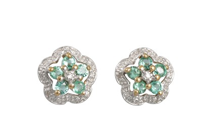 Lot 35 - A PAIR OF DIAMOND AND GEM SET CLUSTER EARRINGS,...