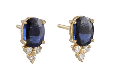Lot 63 - A PAIR OF DIAMOND AND SAPPHIRE EARRINGS,...