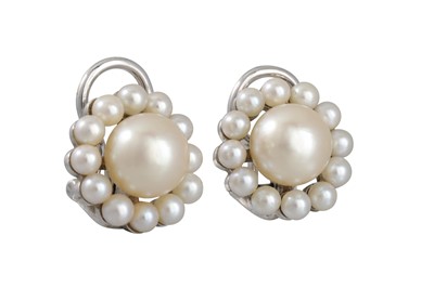 Lot 64 - A PAIR OF CULTURED PEARL CLUSTER EARRINGS,...