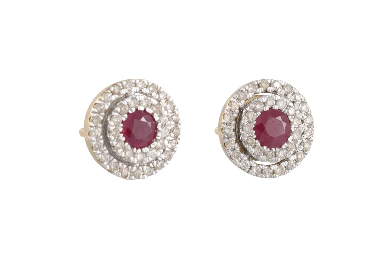 Lot 66 - A PAIR OF DIAMOND AND RUBY CLUSTER EARRINGS,...