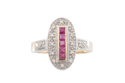 Lot 67 - A DIAMOND AND RUBY CLUSTER RING, oval form,...
