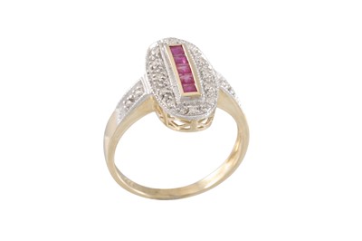 Lot 67 - A DIAMOND AND RUBY CLUSTER RING, oval form,...