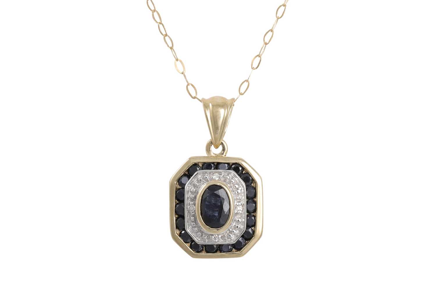 Lot 72 - A DIAMOND AND SAPPHIRE CLUSTER PENDANT, of...