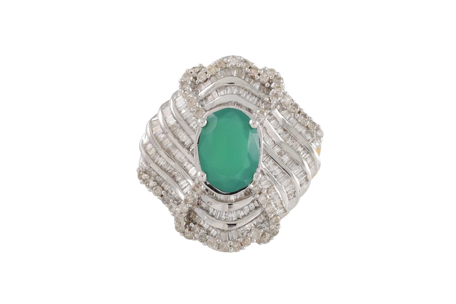Lot 82 - A DIAMOND AND CHRYSOPRASE CLUSTER RING, the...